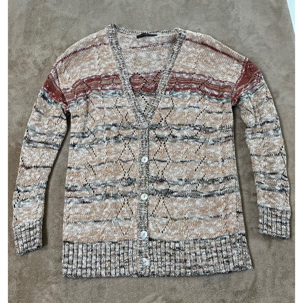 Peruvian Connection Cardigan Women's XS Multicolor Cable Knit V-neckline L/S EUC